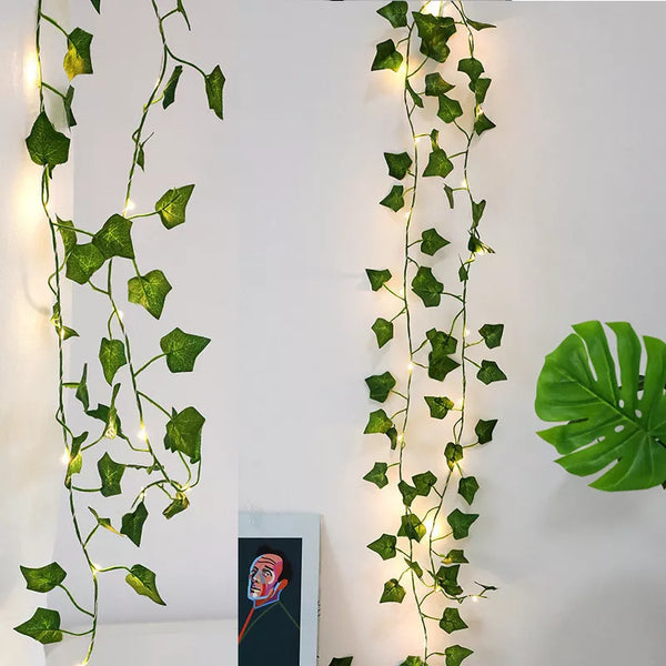 2M Artificial Plant Led String Light Creeper Green Leaf Ivy Vine for Home Wedding Decor Lamp DIY Hanging Garden Christmas Lights