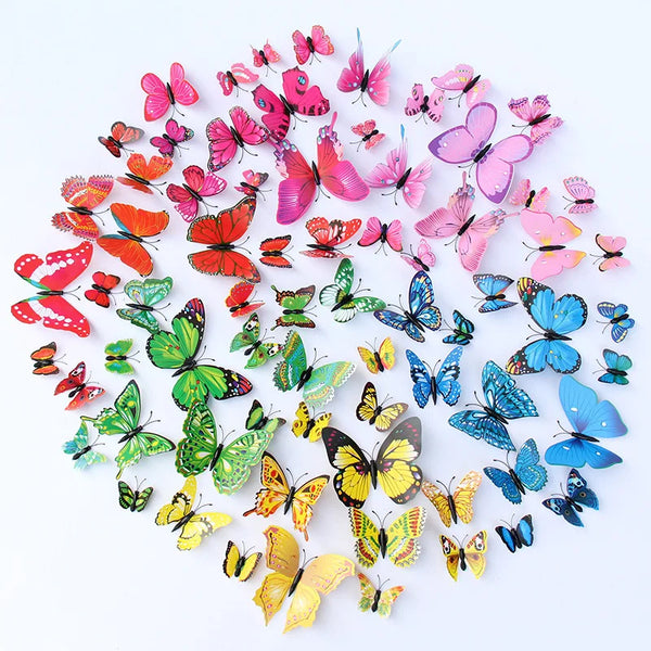 12Pcs/Set 3D Colorful Butterflies Wall Stickers For Home Wall Decor Wedding Decoration Bedroom DIY Furniture Stickers Decoration